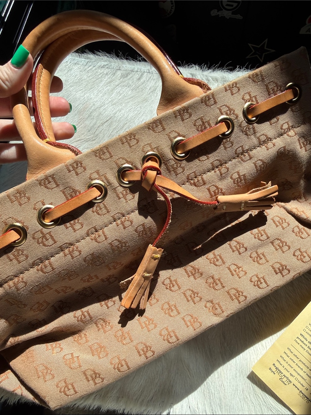 Dooney & Bourke Tan Monogram Drawstring Tote - Picture 7 of 10